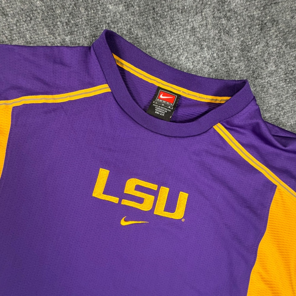 Nike Team LSU Tigers Mens XL Purple Gold Dri-FIT Athletic Training Shirt 0773